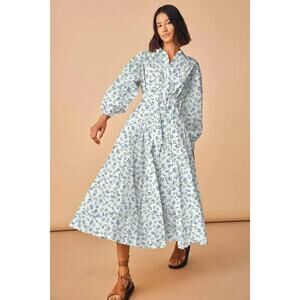 Hunter Bell Dewberry Floral Randolph Dress White Blue Belted Shirtdress size 10